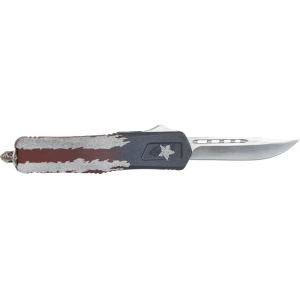 Great Lakes Firearms GLKMDSMTFAMF Glfa Medium 3.50\" OTF Plain Steel Blade, American Flag Cerakote Aluminum Handle