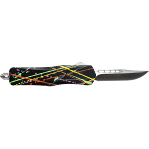 Great Lakes Firearms GLKMDSMTSBLK Glfa Medium 3.50\" OTF Plain Steel Blade, Black Spatter Cerakote Aluminum Handle
