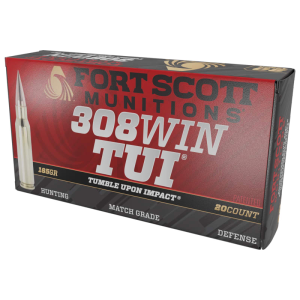 Fort Scott Munitions Fort Scott Munitions Tumble Upon Impact (TUI) 308 Win 165gr Solid Copper Spun 20 Rounds Brass Case - $47.06 at Classic Firearms