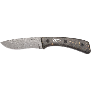 Browning Rock Fixed Blade Knife 3220570B, Damascus 3.5\" Drop Point Blade, Carbon Fiber Handle.