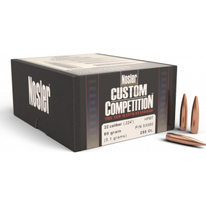 Nosler 53080 Custom Competition Hollow Point 22 Caliber .224 80 GR 250 Per Box