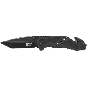 Smith & Wesson SWMP11BCP M&P Clip Folder, Liner Lock, Black Blade and Black Handle, Strap Cutter, Ceramic Glass Breaker