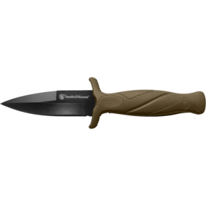 Smith & Wesson Knives 1100073 H.R.T. Flase Edge 2.75\" Fixed Plain Black Oxide Stainless Steel Blade Flat Dark Earth Rubber Handle Includes Sheath