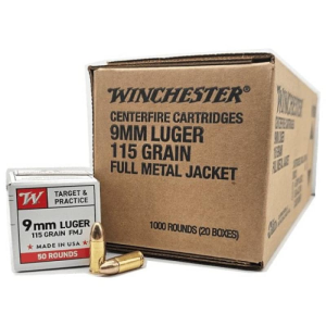 Winchester Winchester Ammo W9MM50 9mm 115 gr, Full Metal Jacket (FMJ), Target & Practice Ammunition, 1000 Round Case - $269.99 at Classic Firearms