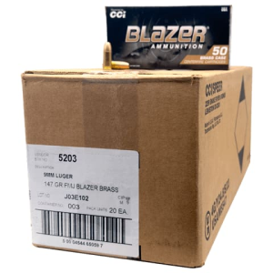 Cci CCI 5203 Blazer Brass 9mm 147 FMJ, Brass Cased, Boxer Primed, Non-Corrosive, Fully Reloadable - 1000 Round Case, Mfg# 5203 - $279.99 at Classic Firearms