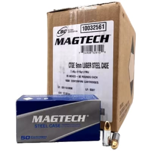 Magtech Magtech Steel Case (Zinc-Plated) Handgun Ammunition, 9mm Luger, 115 gr. FMJ,1135 fps, 1000 Round Case - $229.99 at Classic Firearms