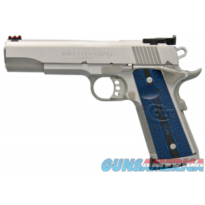 Colt Gold Cup Trophy 45 ACP, 8+1, Stainless 5", Competition Blue G10 Grips image