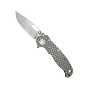 Demko Knives AD20.5 20CV Folding Knife 2.875" Clip Point CPM 20CV Stonewashed Blade Milled Titanium Handle Gray - Demko Knives