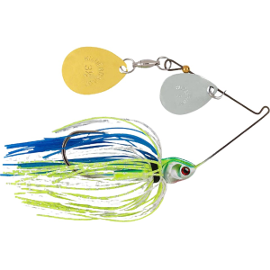 BOOYAH Covert Finesse Double Colorado Spinnerbait 3/8oz White Chartreuse Blue Gold/Nickel