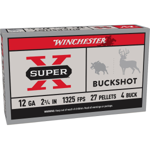 Winchester Super X 12 Gauge Ammo 2-3/4 #4 Buckshot 27 Pellets Box Of 5 chester Super X 12 Gauge 2-3/4 #4 Buckshot 27 Pellets Box Of 5 Ammo