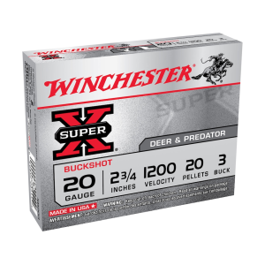 WINCHESTER Super X 20 Gauge Ammo 2-3/4" #3 Buckshot 20 Pellets Box Of 5