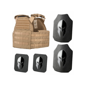 Spartan Armor Sentinel Plate Carrier with AR500 Body Armor Ballistic Plate III Single Curve Base Coat with Side Plates Coyote Brown - Spartan Armor