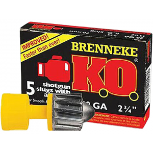 BRENNEKE K.o. 20 Gauge Rifled Slug 2-3/4" 3/4oz Box Of 5