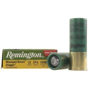 Remington Slugger Managed-Recoil 12 Gauge Rifled Slug 2-3/4 1oz Box Of 5 ington Slugger Managed-Recoil 12 Gauge Rifled Slug 2-3/4 1oz Box Of 5 Ammo