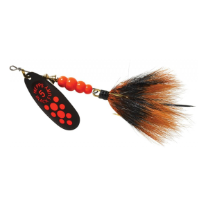 Mepps Aglia Black Fury Dressed Inline Spinner 1/2oz Gray & Orange Tail Fluorescent Red Dot Blade - Mepps