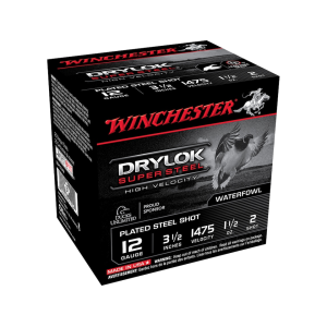 Winchester Drylok Super Steel High Velocity Waterfowl 12 Gauge Ammo 3-1/2" #2 Steel Shot 1-1/2 oz Case of 250 (10 Boxes of 25)