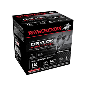 Winchester Drylok Super Steel High Velocity Waterfowl 12 Gauge Ammo 3-1/2 #3 Steel Shot 1-1/2 Oz Case Of 250 (10 Boxes Of 25) chester Drylok Super Steel High Velocity Waterfowl 12 Gauge 3-1/2 #3 Steel Shot 1-1/2 Oz Case Of 250 (10 Boxes Of 25) Ammo