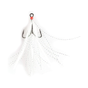 Mustad Triple Grip Dressed Treble Hook #6 Black Nickel Hook/White Feathers 2PK - Mustad