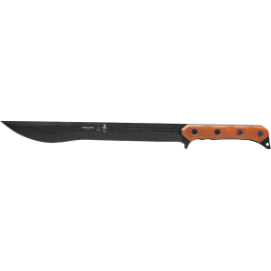 TOPS Knives CUMA Kage Short Sword 15.5" Drop Point 1095 Carbon Black Traction Coating Blade Canvas Micarta Handle Tan - Tops Knives