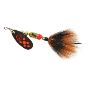 Mepps Aglia Black Fury Dressed Inline Spinner 1/6oz Gray & Orange Tail Fluorescent Red Dot Blade - Mepps