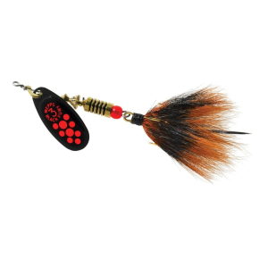 Mepps Aglia Black Fury Dressed Inline Spinner 1/4oz Gray & Orange Tail Fluorescent Red Dot Blade - Mepps
