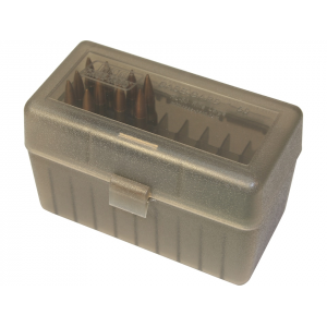 MTM Flip Top Ammo Box 25-06 Remington, 270 Winchester, 30-06 Springfield 50-Round Plastic Clear Smoke - Mtm