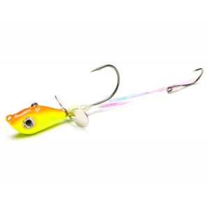 Mustad Walleye Death Spinner 1/4oz Underspin Jighead Orange/Chartreuse - Mustad