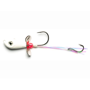 Mustad Walleye Death Spinner 1/4oz Underspin Jighead Pearl Clear Sparkle - Mustad