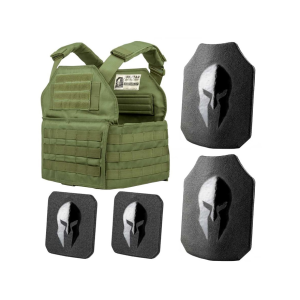 Spartan Armor Spartan Shooter's Cut Plate Carrier with AR500 Body Armor Ballistic Plate III Single Curve Base Coat with Side Plates Spartan Green - Spartan Armor