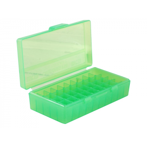 MTM Flip Top Ammo Box 40 S&W, 10mm Auto, 45 ACP 50-Round Plastic Clear Green - Mtm