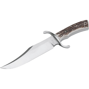Boker Knives Bowie Fixed Blade Knife 7.8" Clip Point Bohler N690 Satin Blade Stag Handle Bone - Boker Knives