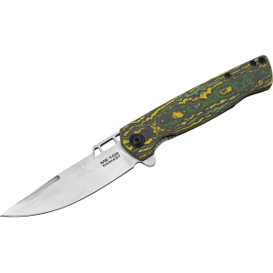 Boker Knives ME 109 Damast Pocket Knife 3.15" Drop Point Damascus Blade Fat Carbon Handle Green - Boker Knives