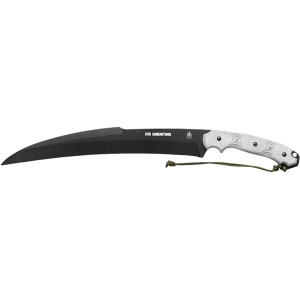 TOPS Knives X16 Ginunting Fixed Blade Knife 15.75" Hawkbill 1095 Black Traction Blade Linen Micarta Handle Black - Tops Knives