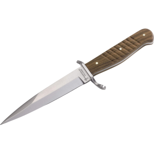 Boker Knives Trench Knife Fixed Blade Knife 5.67" Spear Point C75 Satin Blade Walnut Handle Wood - Boker Knives