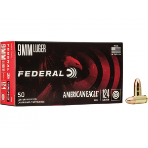 eral American Eagle 9mm Luger 124 Grain Full Metal Jacket Case Of 1000 (20 Boxes Of 50) Ammo