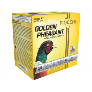 cchi Golden Pheasant 28 Gauge 2-3/4 #6 Nickel Plated Lead Shot 7/8 Oz Case Of 250 (10 Boxes Of 25) Ammo