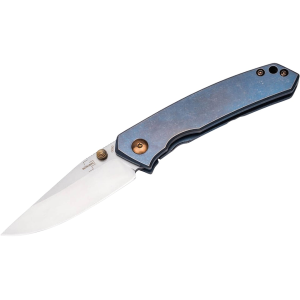 Boker Knives Canoe Pocket Knife 2.68" Drop Point CPM S35VN Stonewashed Blade Titanium Handle Blue - Boker Knives