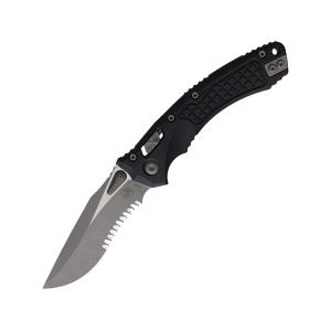 Microtech Amphibian S/E Pocket Knife 3.9" Clip Point Bohler M390MK Apocalyptic Partially Serrated Blade Frag G-10 Handle Black