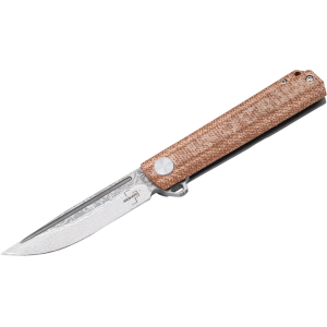 Boker Knives Cataclyst Flipjoint Damast Pocket Knife 3.07" Drop Point Damascus Blade Micarta Handle Brown - Boker Knives