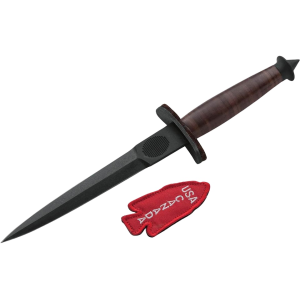 Boker Knives V-42 Devil's Brigade 2.1 Fixed Blade Knife 7.01" Dagger 1095 Black Blade Leather Handle Brown - Boker Knives