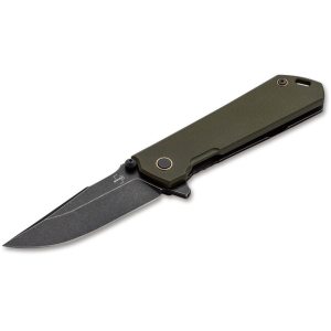 Boker Knives Kihon Assisted Opening Pocket Knife 3.35" Clip Point D2 Tool Steel Stonewashed Black Oxide Blade G-10 Handle Green - Boker Knives
