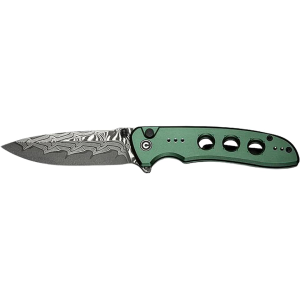 CIVIVI Hyperpulse Pocket Knife 3.5" Drop Point Sandvik 14C28N Damascus Blade Aluminum Handle Green - Civivi
