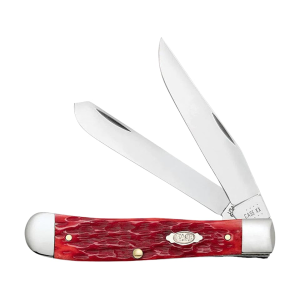 Case Trapper Pocket Knife 3.27" Clip and Spey Point Carbon Steel Mirror Polished Blade Jigged Bone Handle Dark Red - Case