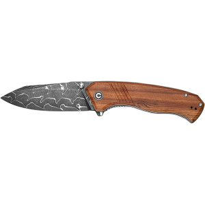 CIVIVI Placoid Pocket Knife 3.67" Drop Point Sandvik 14C28N Damascus Blade Guibourtia Wood Handle Wood - Civivi