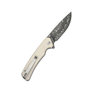 CIVIVI Merit Pocket Knife 3.28" Drop Point Damascus Blade G-10 Handle Ivory - Civivi