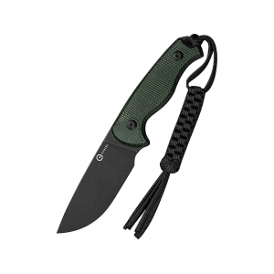 CIVIVI Timberbark Fixed Blade Knife 3.2" Drop Point Sandvik 14C28N Black Stonewash Blade Canvas Micarta Handle Green - Civivi