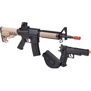 Game Face Warrior Protection Airsoft Rifle & Pistol Kit 6mm BB Spring Powered Single Shot Black Flat Dark Earth - Crosman