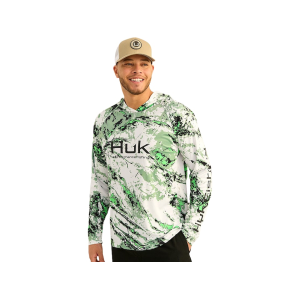 Huk Men's Pursuit Mossy Oak Printed Hoodie Fog Green Large - Huk