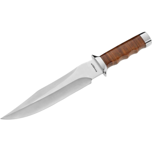 Boker Knives Giant Bowie Fixed Blade Knife 8.15" Clip Point 440A Satin Blade Leather Handle Brown - Boker Knives