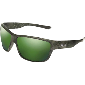 Huk Men's Spearpoint Polarized Sunglasses Matte Black Frame Green Mirror Lens - Huk
